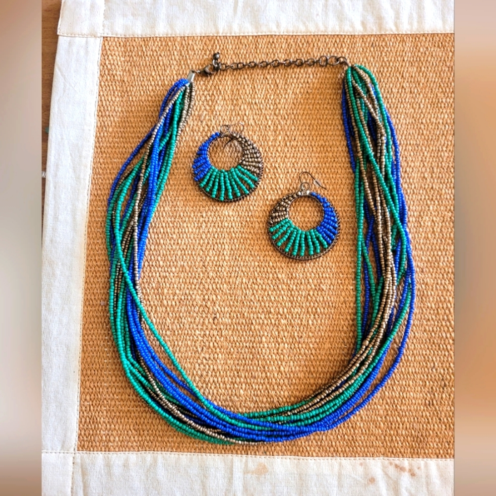 Beaded Statement Necklace and Earrings Set